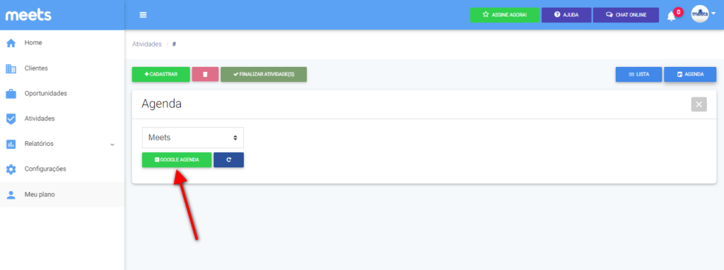 integrar com Google Agenda Meets