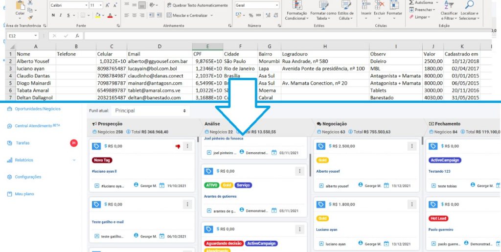 importar meus negócios
CRM